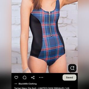 Blackmilk Navy Tartan Zip Suit